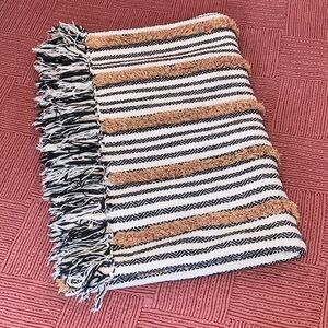 Striped Fringe Accent throw Blanket natural tones